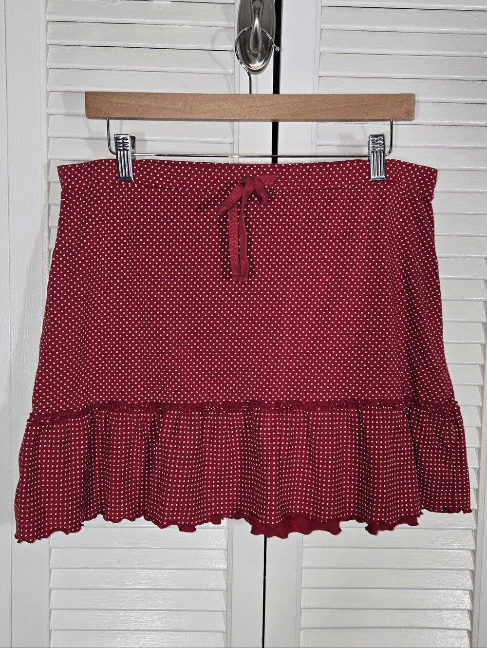 Loft Red White Polka Dot Ruffled Pull On Elastic Waist Mini Skirt Sz M